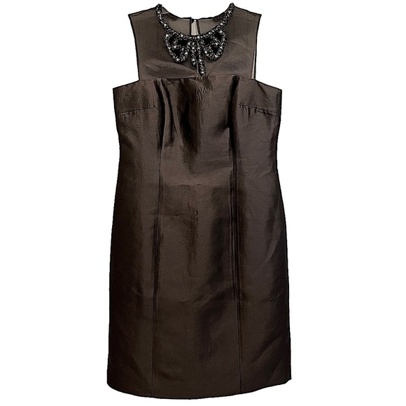 RICKIE Freeman for Teri Jon Black Wool Silk Jeweled Collar Cocktail Dress Size 4 - Picture 1 of 15